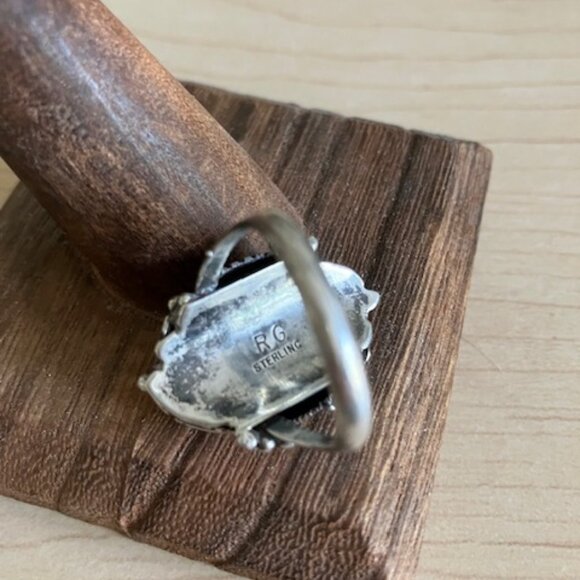 Exceptional Vintage Zuni Raymond Gasper Signed Turquoise Sterling Ornate Ring - Picture 6 of 10